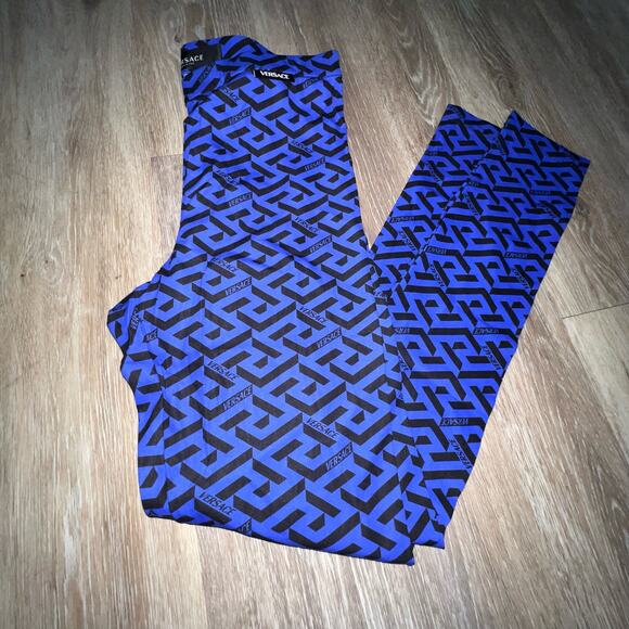 Versace Blue and Black Geometric Pattern Leggings - Picture 4 of 5